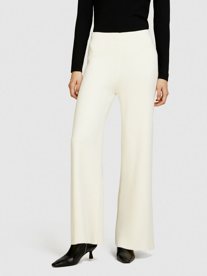 Knit trousers - women's palazzo trousers - Creamy White | Sisley image number 4